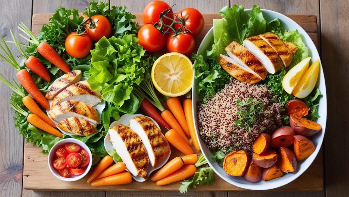 colorful appetizing healthy meal spread
